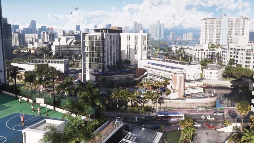 Die Skyline von Vice City im fiktiven Bundesstaat Leonida aus GTA 6